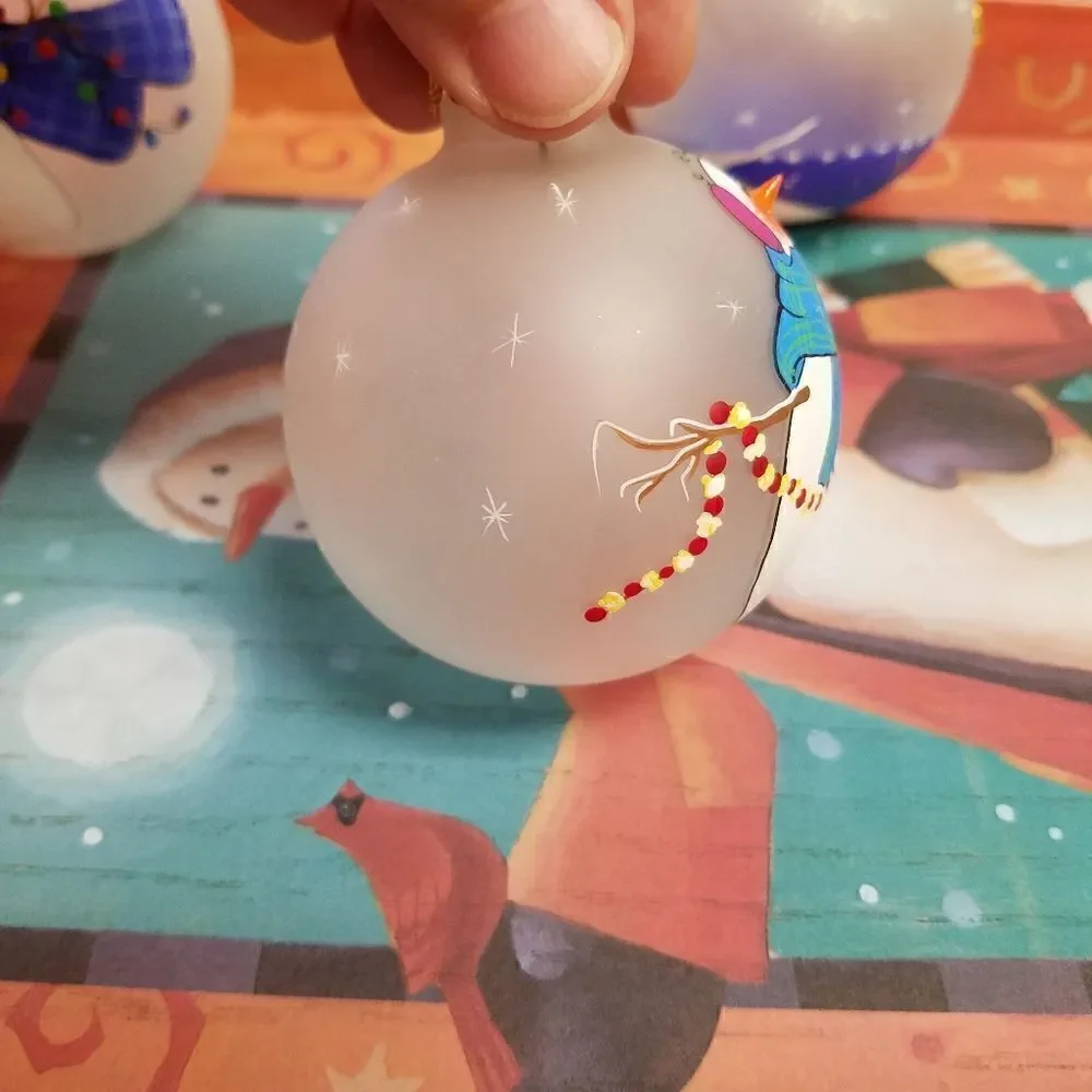 Set of 3  Hand painted 3D snowman ornaments. Aprox 8